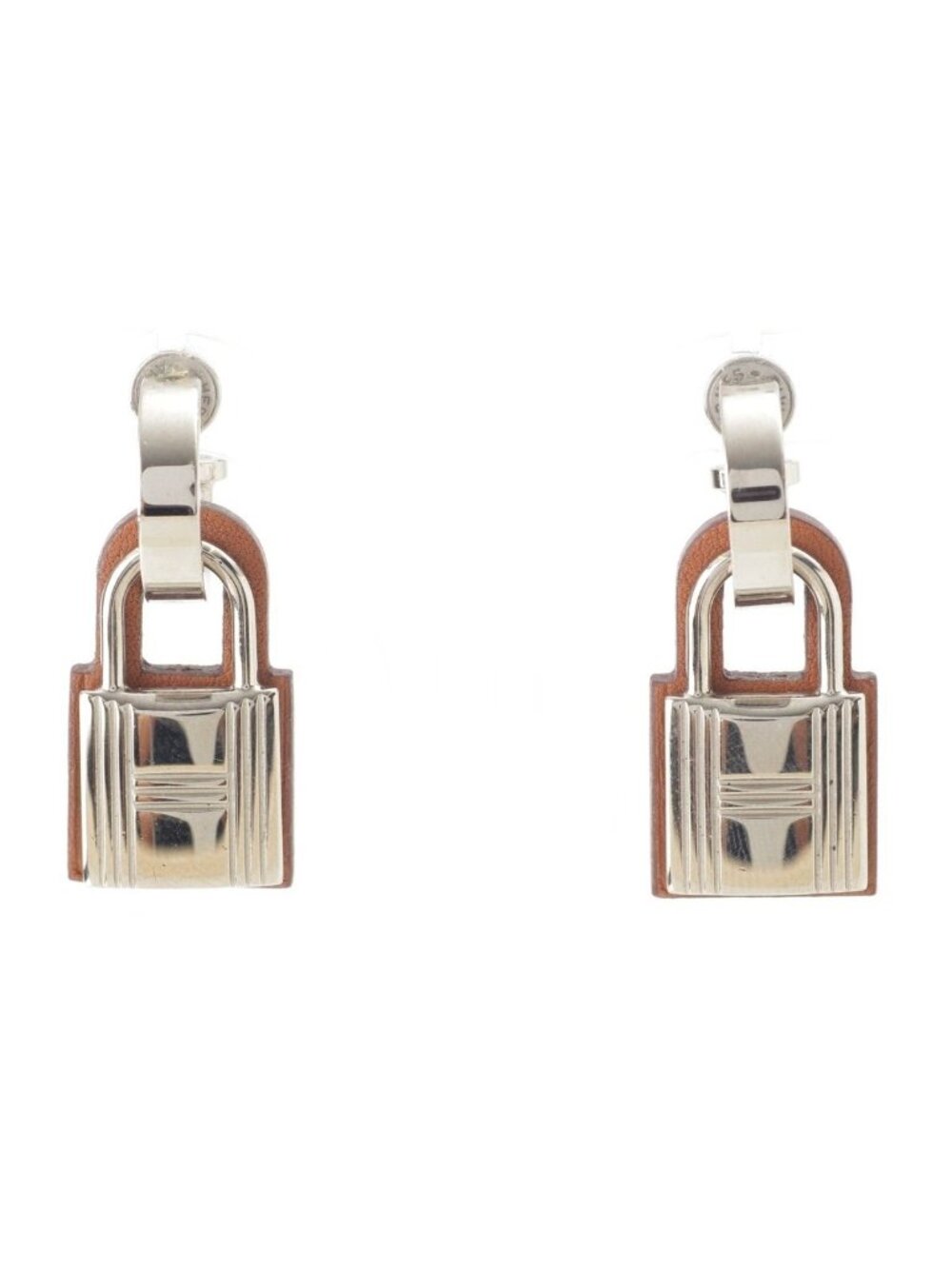 Hermes O'Kelly Cadenas Metal Swift Earrings Silver Gold Brown